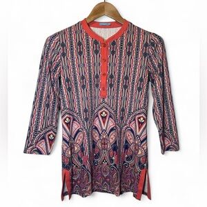 J McLaughlin Boca Tunic Mayan Paisley Catalina Stretch Blouse XS Hippy Boho